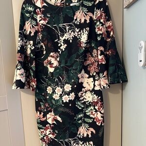 Calvin Klein Pink and Orange Sheath Dress with Bell Sleeves